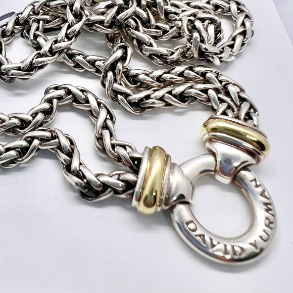 David Yurman Sterling Silver & 18k Gold Double Wheat Chain Donut Necklace - Picture 11 of 14